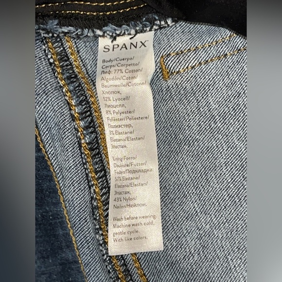 Spanx distressed skinny jeans raw hem size small medium wash blue shapewear - Picture 11 of 15